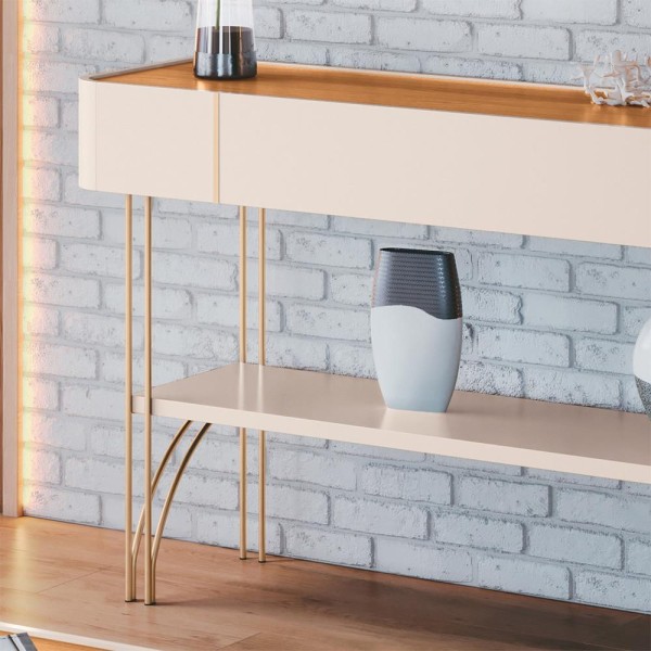 Encontraproduto.com.br - Aparador Decorativo Rennes MDP/MDF Pés de Aço Off White/Cinamomo G26 - Gran Belo