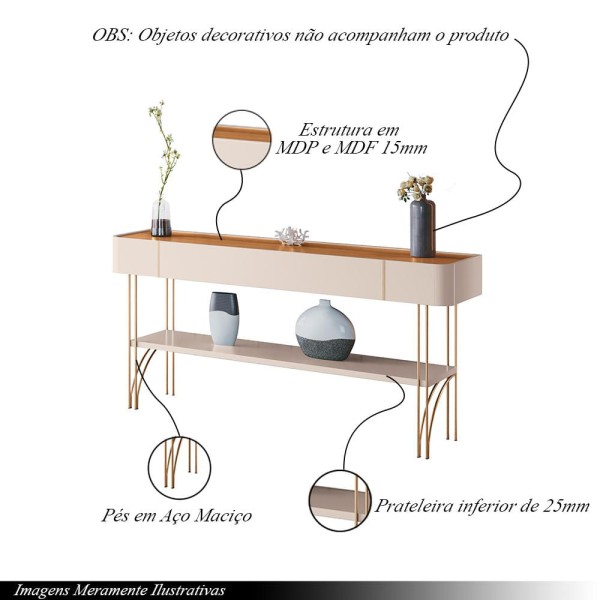Encontraproduto.com.br - Aparador Decorativo Rennes MDP/MDF Pés de Aço Off White/Cinamomo G26 - Gran Belo