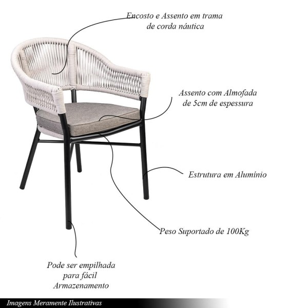 Encontraproduto.com.br - Cadeira Área Externa de Alumínio Bear com Corda Naútica Preto/Amêndoa G56 - Gran Belo