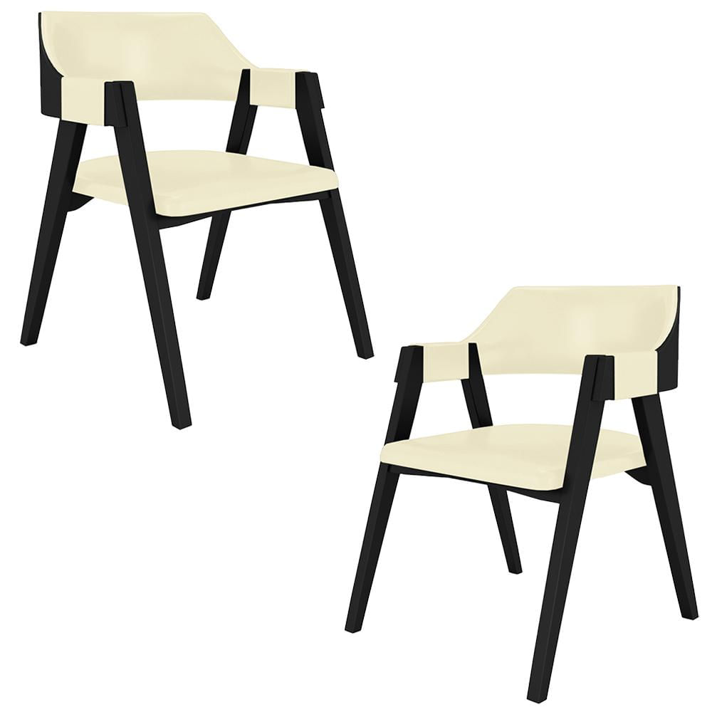Kit 2 Cadeiras Sala de Jantar e Jogos Carteados Madeira Maciça Poker PU OffWhite/Preto G42 - Gran Belo