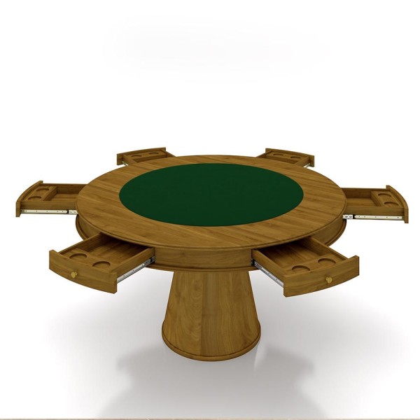 Encontraproduto.com.br - Conjunto Mesa de Jogos Carteado Bellagio Tampo Reversível e 6 Cadeiras Madeira Poker Base Cone Veludo Verde/Mel G42 - Gran Belo