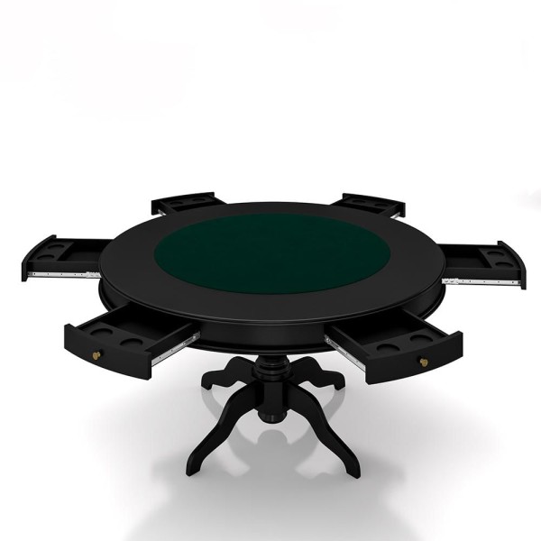 Encontraproduto.com.br - Conjunto Mesa de Jogos Carteado Bellagio Tampo Reversível e 6 Cadeiras Madeira Poker Base Estrela PU Bege/Preto G42 - Gran Belo