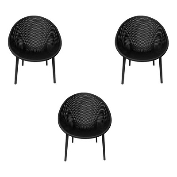 Encontraproduto.com.br - Kit 3 Poltronas área Externa De Pp Marina Com Base Desmontável Preto G56 - Gran Belo