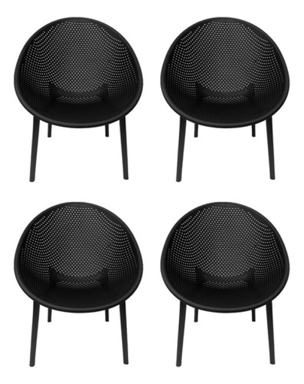 Kit 4 Poltronas Área Externa Pp Base Desmontável Preto
