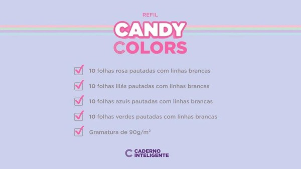 Encontraproduto.com.br - Refil Pautado Inteligente A5 90g Candy Colors Linha Branca Caderno Inteligente