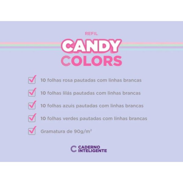 Encontraproduto.com.br - Refil Pautado Inteligente A5 90g Candy Colors Linha Branca Caderno Inteligente