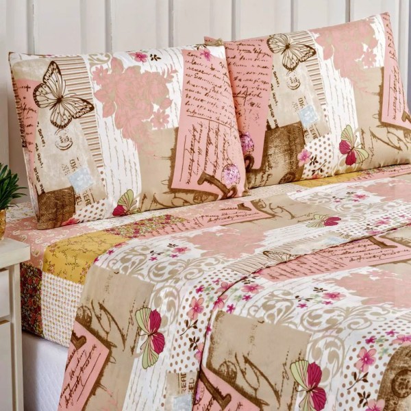 Jogo Lençol Cama Tam Queen Columbia 4 Peças Rosê Elástico