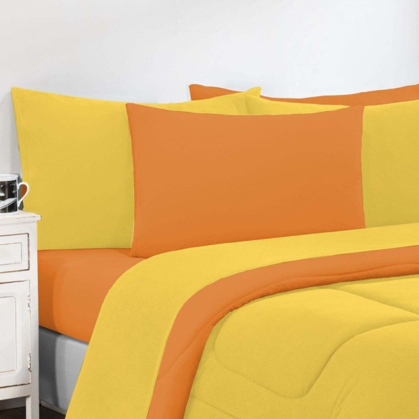 Encontraproduto.com.br - Kit Edredom + Jogo De Lençol Malha 100% Algodão Gran Moratta 7 Peças Casal - Amarelo-laranja