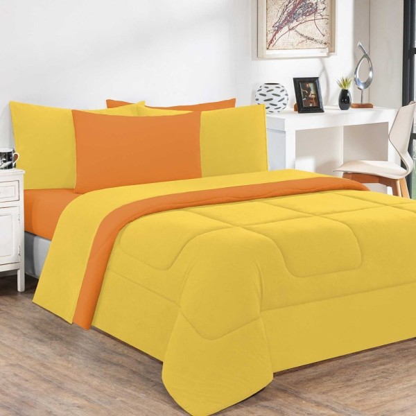 Encontraproduto.com.br - Kit Edredom + Jogo De Lençol Malha 100% Algodão Gran Moratta 7 Peças Casal - Amarelo-laranja