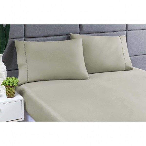 Encontraproduto.com.br - Jogo Lençol 400 Fios Ponto Palito Cama King 3pçs Poliéster - Caqui