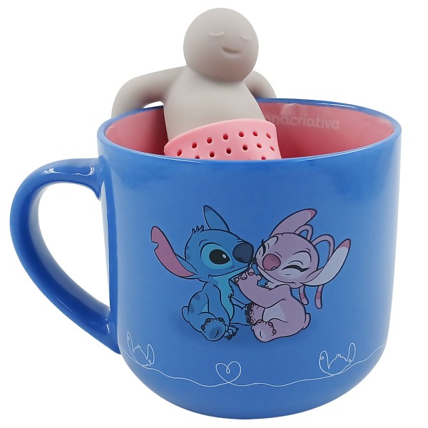 Encontraproduto.com.br - Caneca 350ml Com Infusor De Chá Stitch E Angel