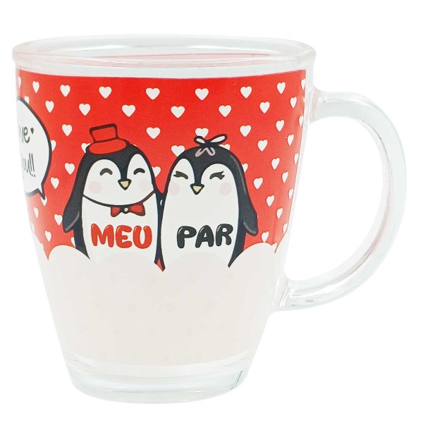 Encontraproduto.com.br - Caneca Pinguim Amor 380ml  em Vidro Kehome