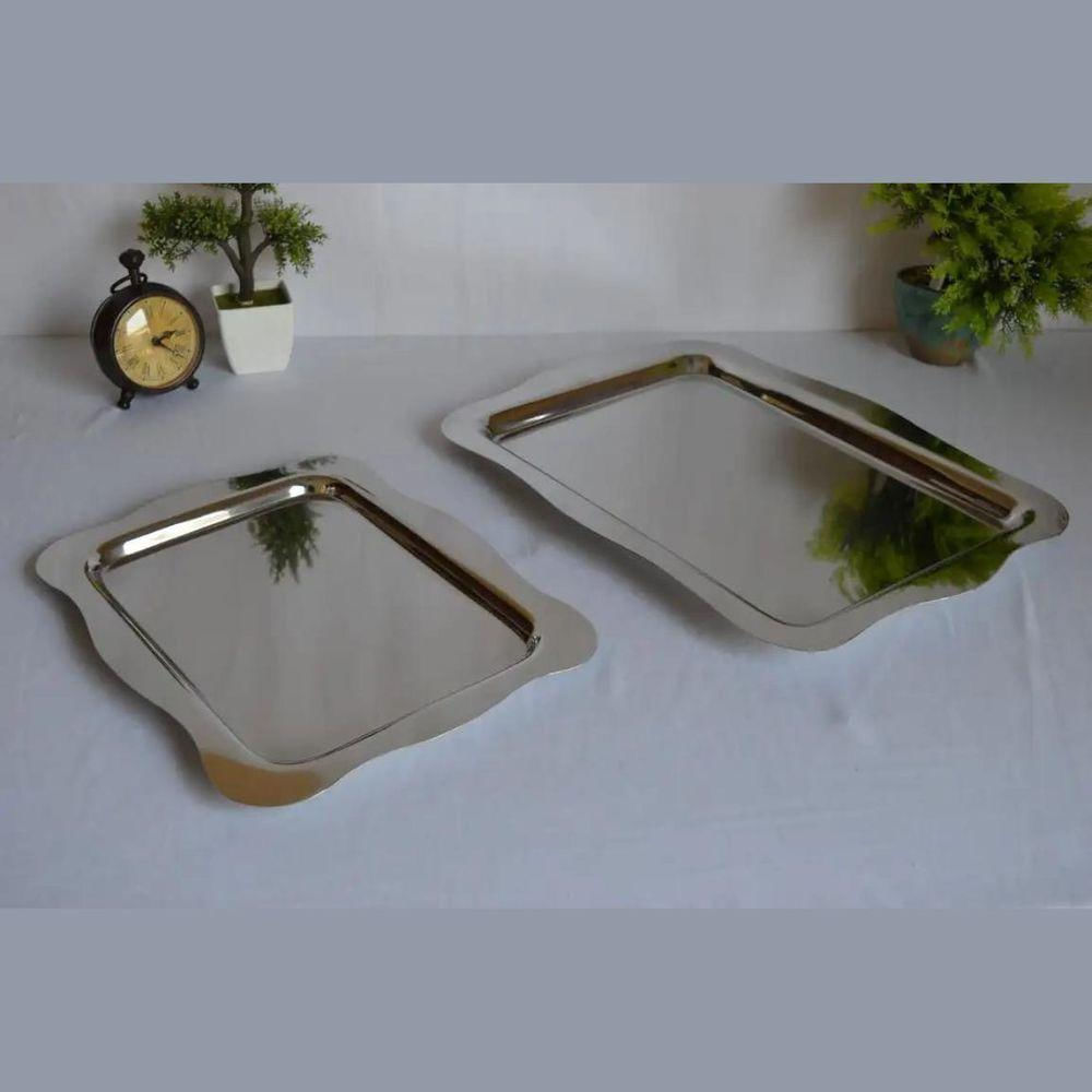 Encontraproduto.com.br - Bandeja Inox Retangular Decorativa Multiuso 42x28 Cm Servir
