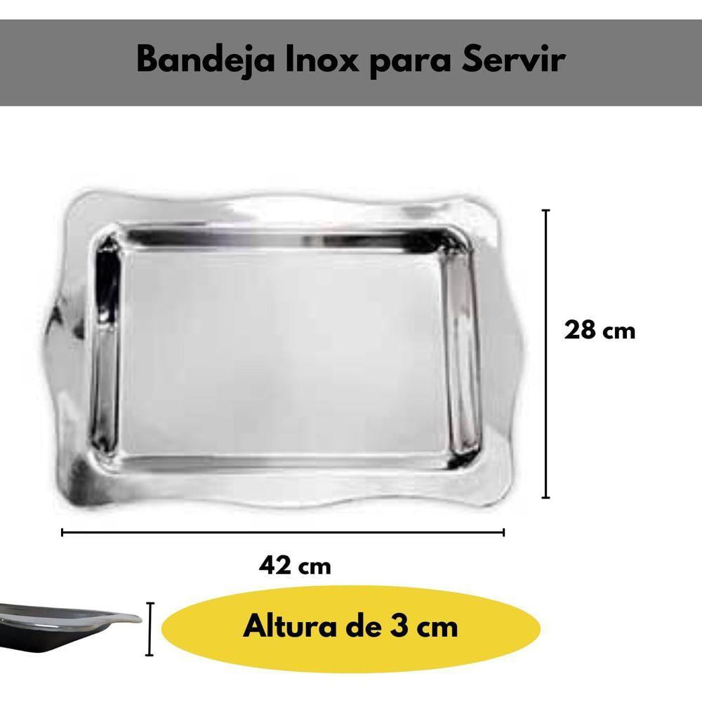 Encontraproduto.com.br - Bandeja Inox Retangular Decorativa Multiuso 42x28 Cm Servir