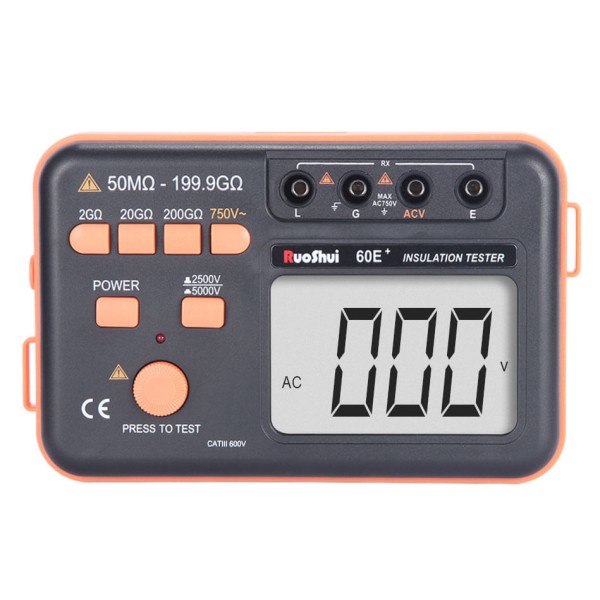 Encontraproduto.com.br - Megômetro resist isolação 200MO/20GO/200GO prec ± (5% + 5) CAT III 600 V Victor-Ruoshui 60E+