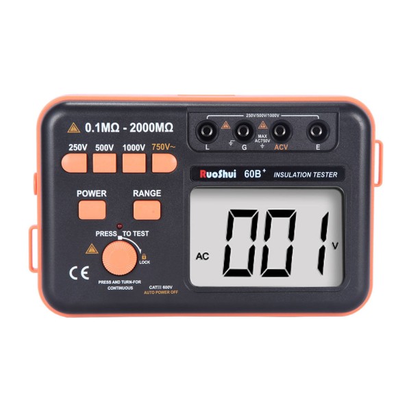Encontraproduto.com.br - Megômetro tensão 250 V/500 V/ 750 V 1000 V precisão ± (4% de leitura ±2) Teste de resistência 0,1 a 2000 mega ohms CAT III 600 V Victor-Ruoshui 60B+