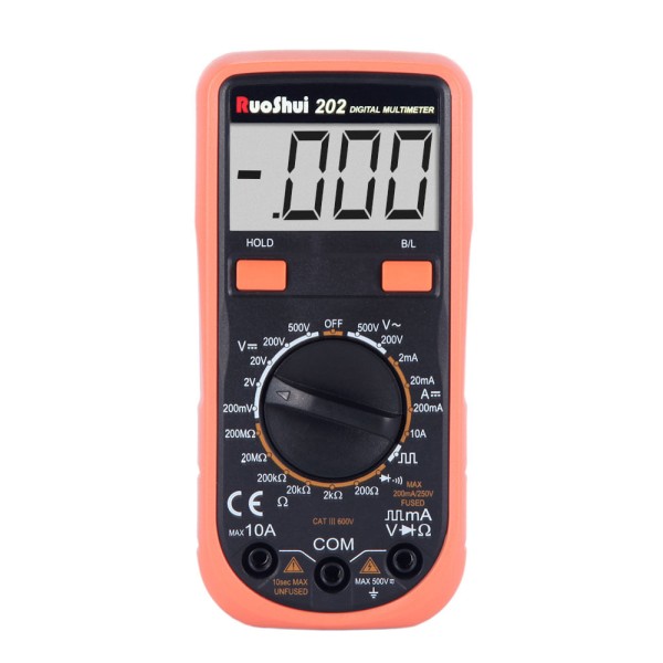 Multímetro digital portátil display 1999 tensão AC/DC corrente DC resistência data hold CAT III 600V Victor-Ruoshui 202