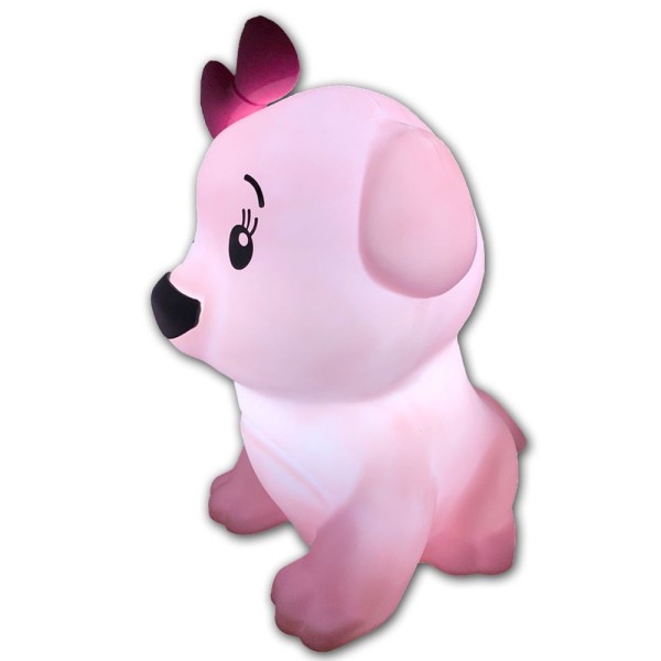 Encontraproduto.com.br - Luminária Abajur De Mesa Animais Pets Grande Fofos Modelos Cachorrinha Rosa