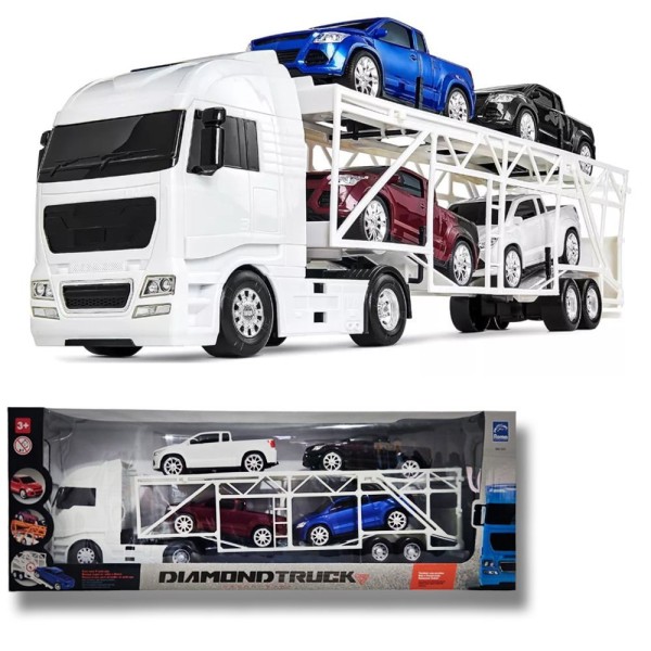 Caminhão Cegonheira Diamond Truck C- 4 Pick Ups Grande 66cm Branca