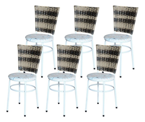 Encontraproduto.com.br - 6 Cadeiras Para Mesa Branca Hawai Cappuccino Premium Assento Floral Cor:floral Branco