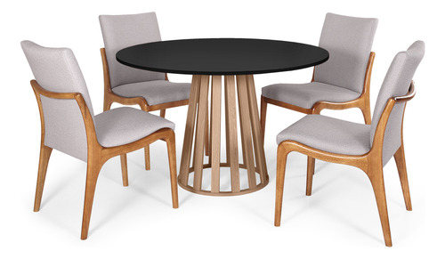 Mesa Jantar Redonda Gabi Preto/jade + 4 Cadeiras Cinza Claro