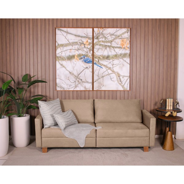Encontraproduto.com.br - Sofá 3 Lugares 1,40m Fixo Veludo Plaza Marrom Claro - Straub Web
