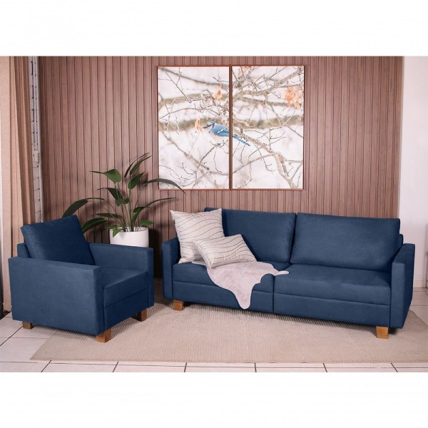 Encontraproduto.com.br - Conjunto Sofá 1,40 2 Lugares E Poltrona Plaza Azul- Straub Web