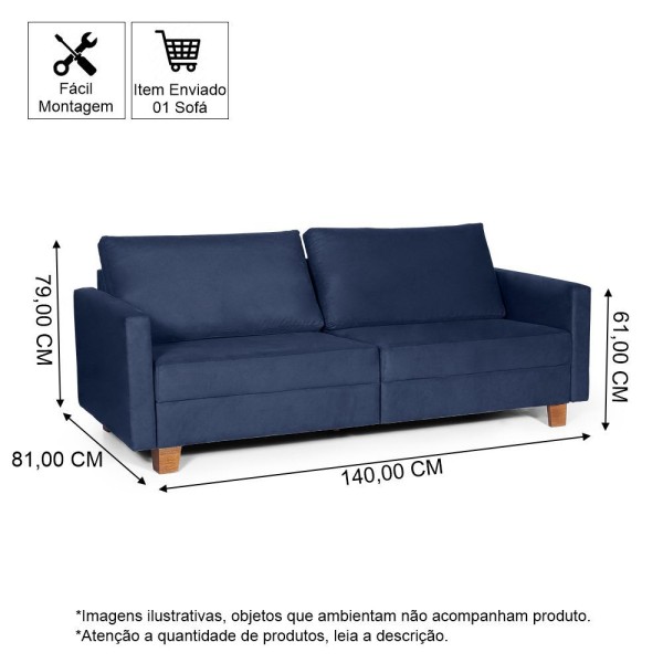 Encontraproduto.com.br - Conjunto Sofá 1,40 2 Lugares E Poltrona Plaza Azul- Straub Web