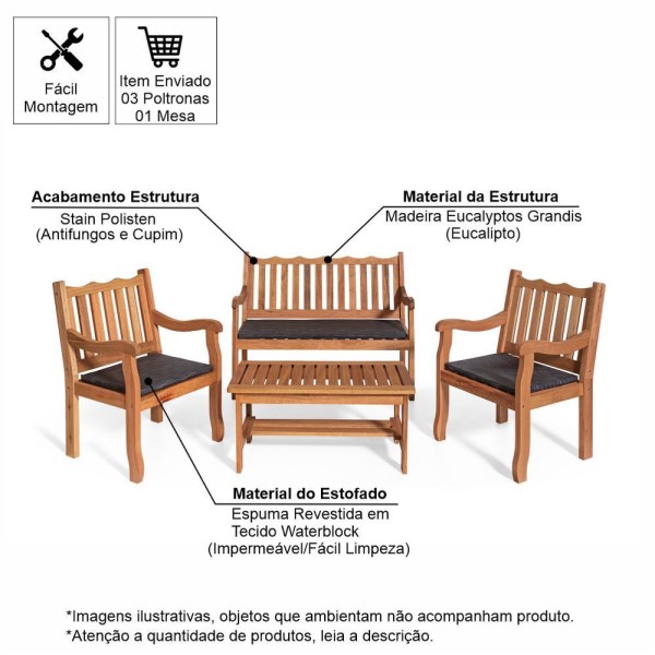 Encontraproduto.com.br - Conjunto Jardim De Madeira Maciça Com Estofado Robust Curvato PretoStraub Web