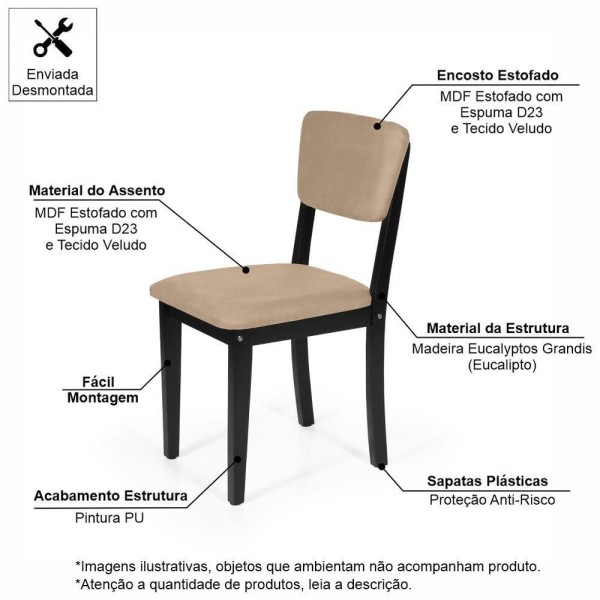 Encontraproduto.com.br - Mesa De Jantar Redonda Gabi Noronha Com 4 Cadeiras Estofadas Ella Preto/bege