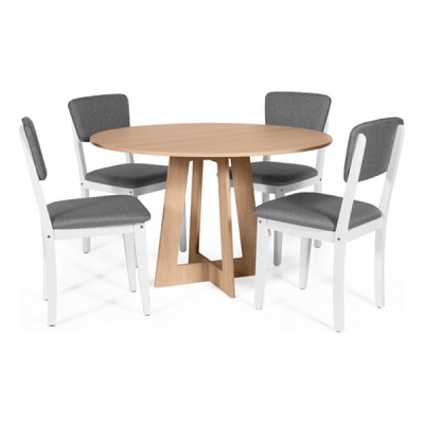Encontraproduto.com.br - Mesa De Jantar Redonda Montreal Jade Com 4 Cadeiras Estofadas Ella Branco/cinza Escuro