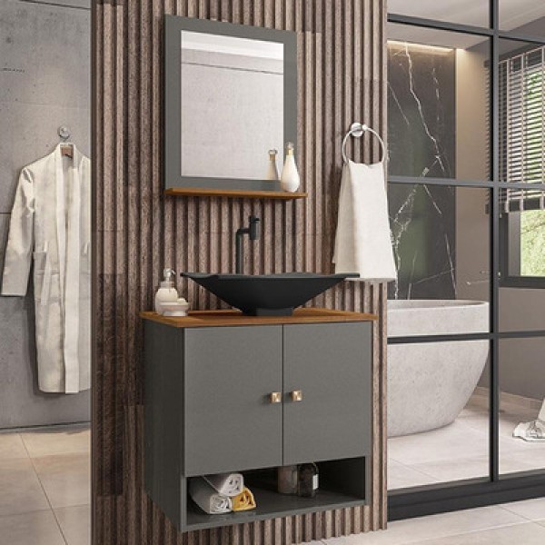 Gabinete Banheiro Deli Concava Prt Torneira Valv Click Black Off White/Nature Off White/Nature