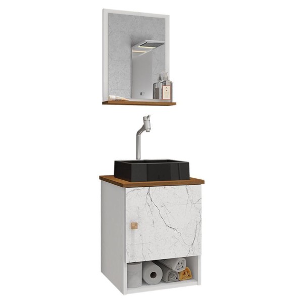 Encontraproduto.com.br - Gabinete Banheiro Lima Cuba Tulipa Pto Torneira Dl08 Val Abs Branco/carrara/nature Branco/carrara/nature