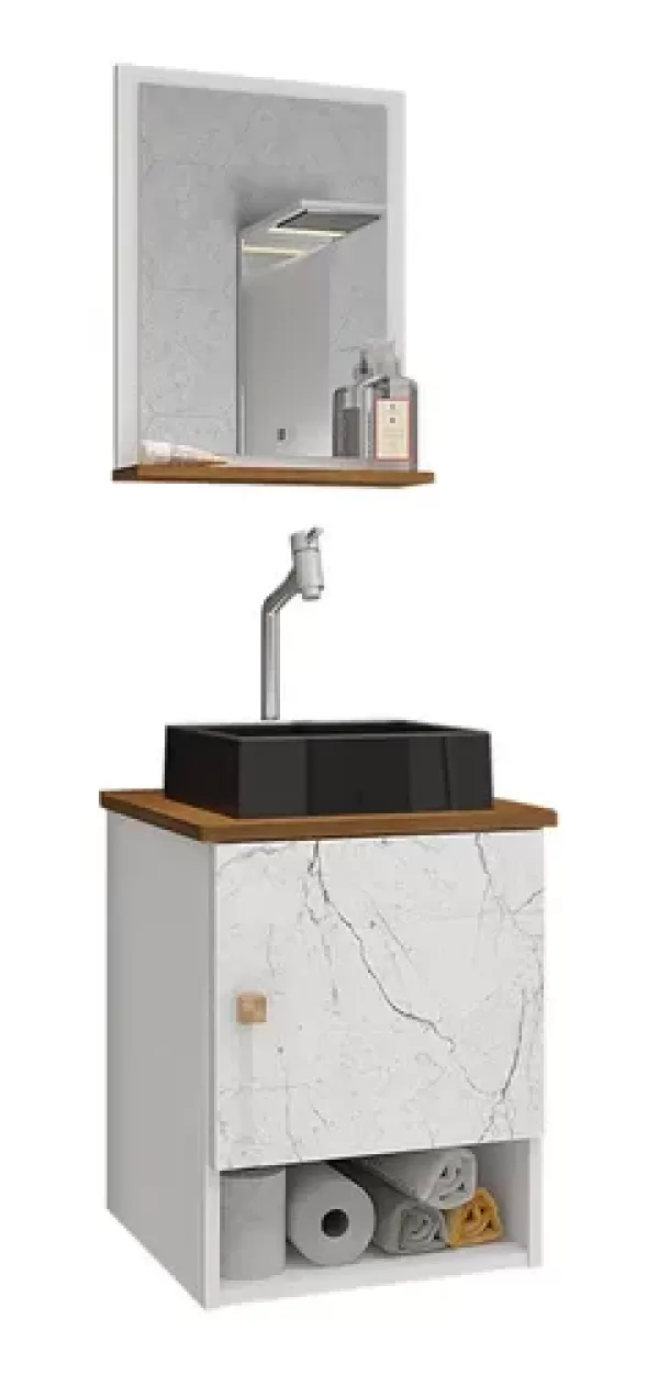 Encontraproduto.com.br - Gabinete Banheiro Lima Cuba Tulipa Pto Torneira Dl08 Val Abs Branco/carrara/nature Branco/carrara/nature