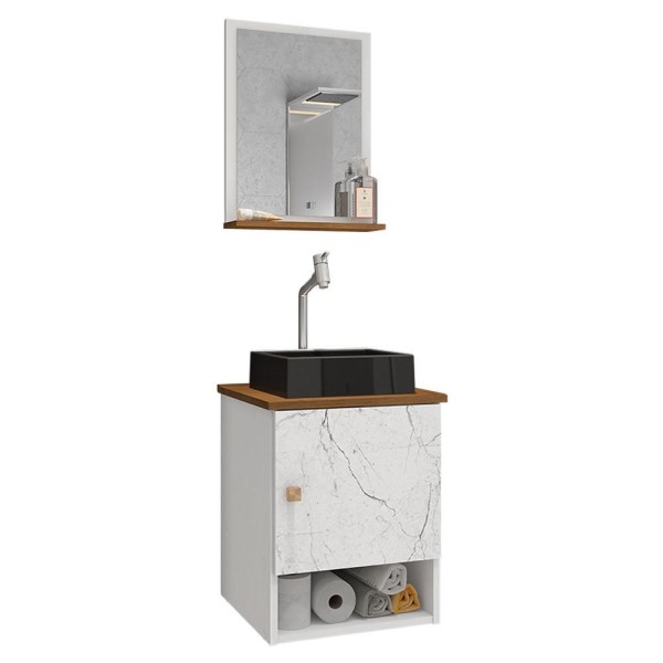 Encontraproduto.com.br - Gabinete Banheiro Lima Cuba Tulipa Pto Torneira Dl08 Val Abs Branco/carrara/nature Branco/carrara/nature