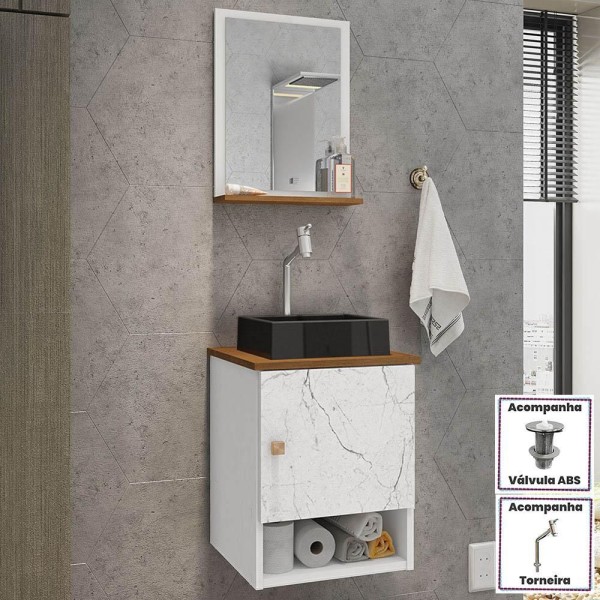 Encontraproduto.com.br - Gabinete Banheiro Lima Cuba Tulipa Pto Torneira Dl08 Val Abs Branco/carrara/nature Branco/carrara/nature