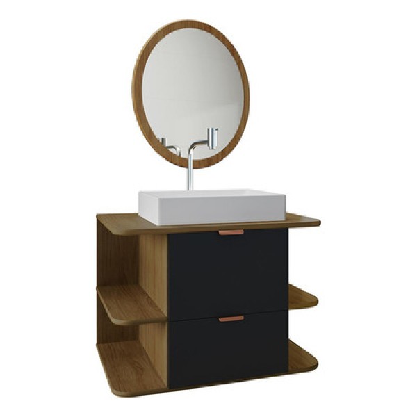 Encontraproduto.com.br - Gabinete Apolo Para Banheiro Com Espelho E Cuba Dalla Nature-preto Fosco Nature-preto Fosco