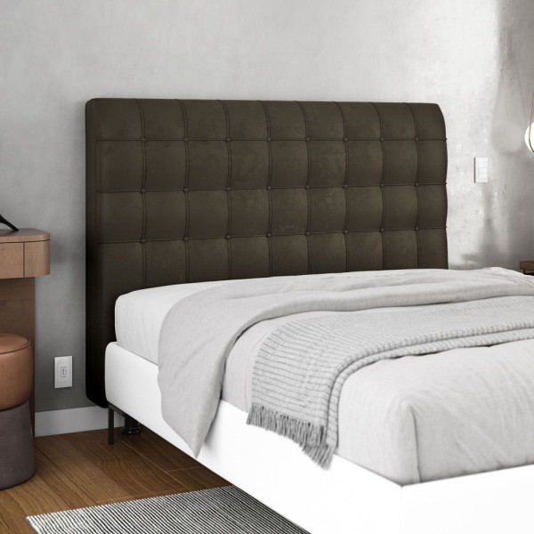 Encontraproduto.com.br - Cabeceira Cama Box Casal King Size Dahlia 195Cm Com Frame Suede Marrom - Abmaza