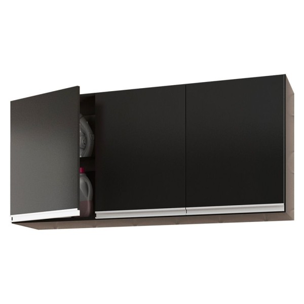 Encontraproduto.com.br - Kit área De Serviço E Lavanderia Com 02 Armários Aéreo 120cm E 80cm 100% Mdf Preto - Abmaza