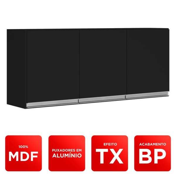 Encontraproduto.com.br - Kit área De Serviço E Lavanderia Com 02 Armários Aéreo 120cm E 80cm 100% Mdf Preto - Abmaza