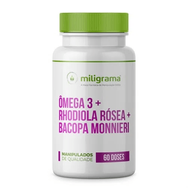Encontraproduto.com.br - Ômega 3 pó 600mg + Rhodiola rósea 150mg + Bacopa monnieri 250mg 60 Doses