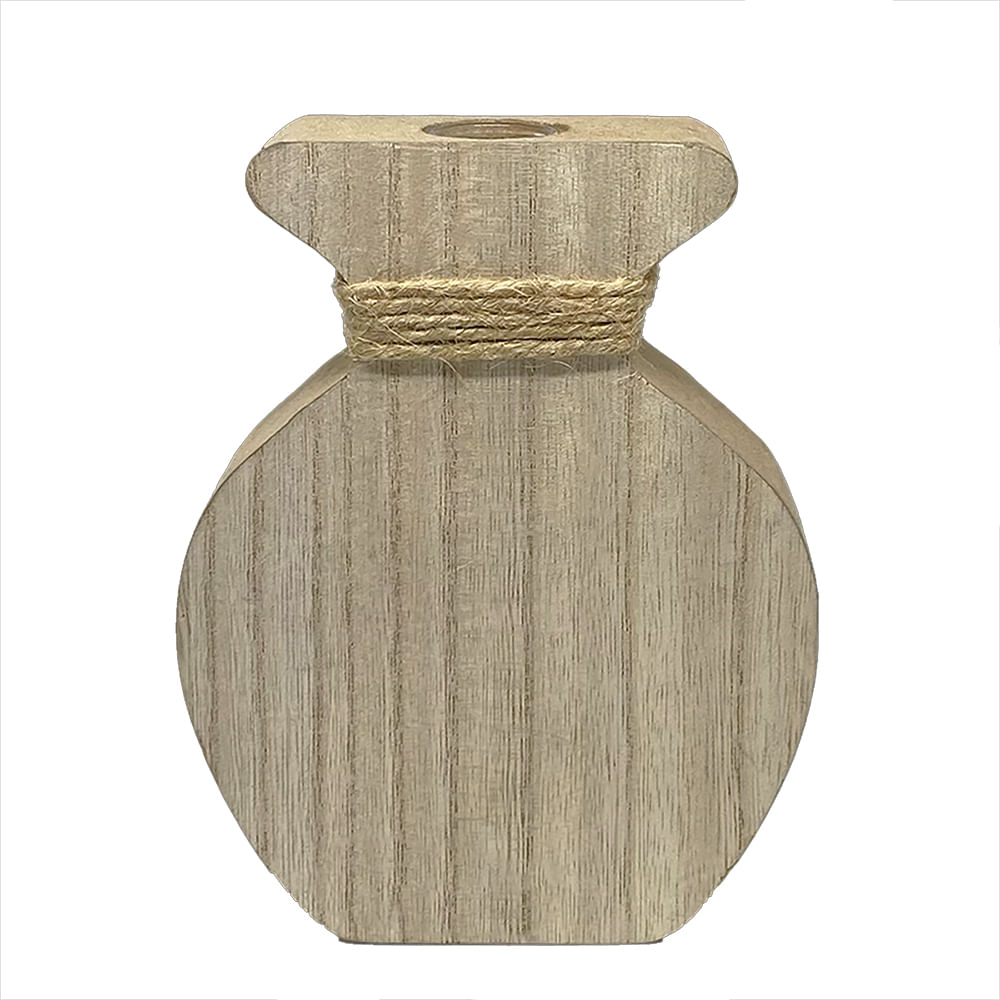 Vaso Decorativo Madeira MDF E Vidro interno 10x12cm