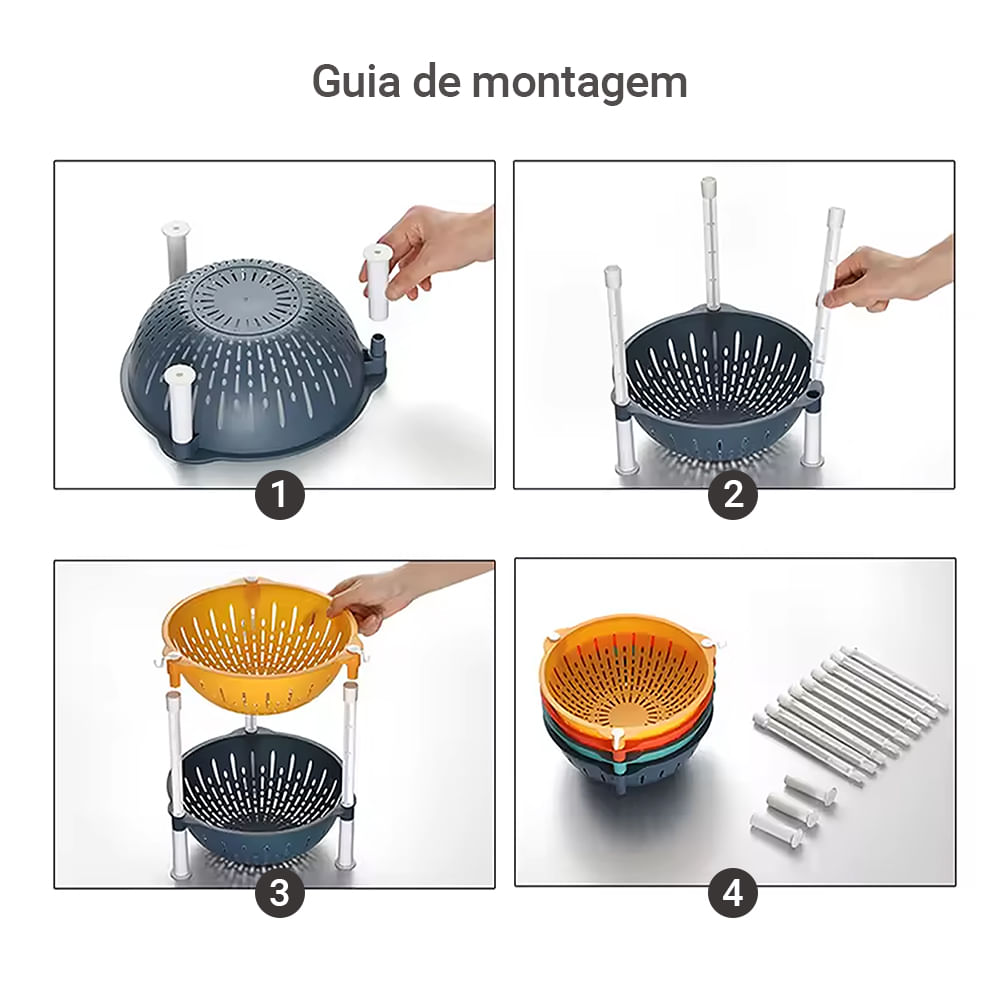 Encontraproduto.com.br - Fruteira Organizadora Colorida Com 4 Divisórias Para Até 20 Kg