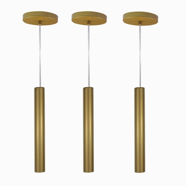 Kit 3 Pendente Tubo Palito Moderno 30cm - Ouro