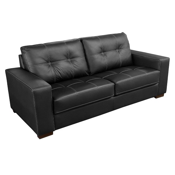 Sofá de Couro 3 Lugares Londres 206cm M06 Cor Preto 450 - ADJ DECOR