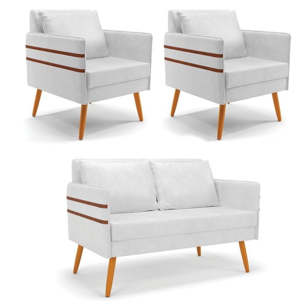 Kit 01 Namoradeira E 02 Poltronas Corano Castanho Branco