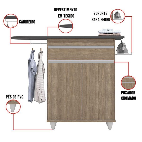 Encontraproduto.com.br - Tábua De Passar Com Balcão 01 Porta Alice Castanho 119Cm