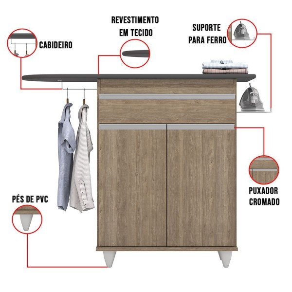 Encontraproduto.com.br - Tábua De Passar Com Balcão 01 Porta Alice Castanho 119Cm