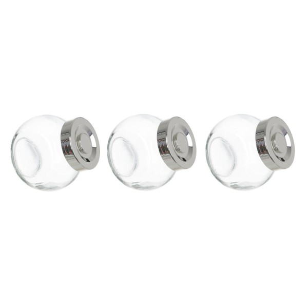 Encontraproduto.com.br - Kit 3 Porta Temperos Em Vidro Com Tampa Metálica Prata 170ml - Drossi