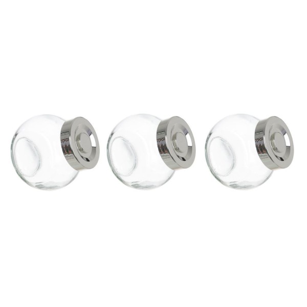 Encontraproduto.com.br - Kit 3 Porta Temperos Em Vidro Com Tampa Metálica Prata 170ml - Drossi
